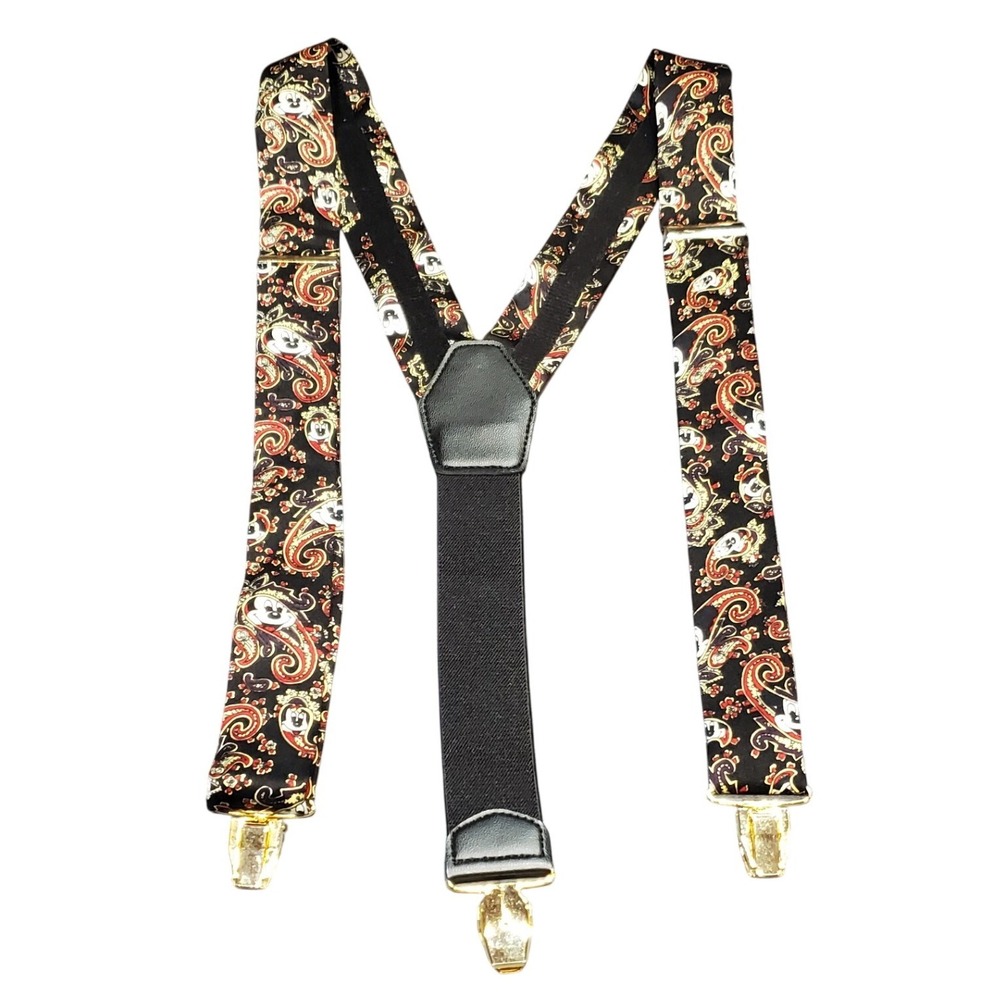 Vintage Disney Mickey Inc Mickey Mouse Paisley Silk Suspenders Braces Y-Back VTG